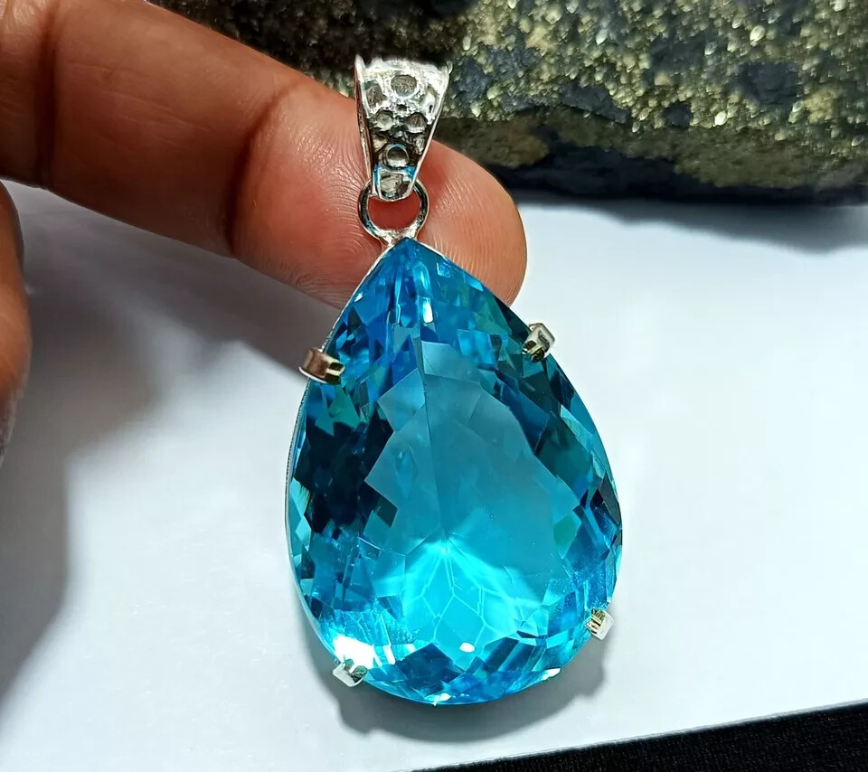 Certified Natural 100 Ct+ Brazilian Blue Pear Topaz Pendant Loose Gemstone
