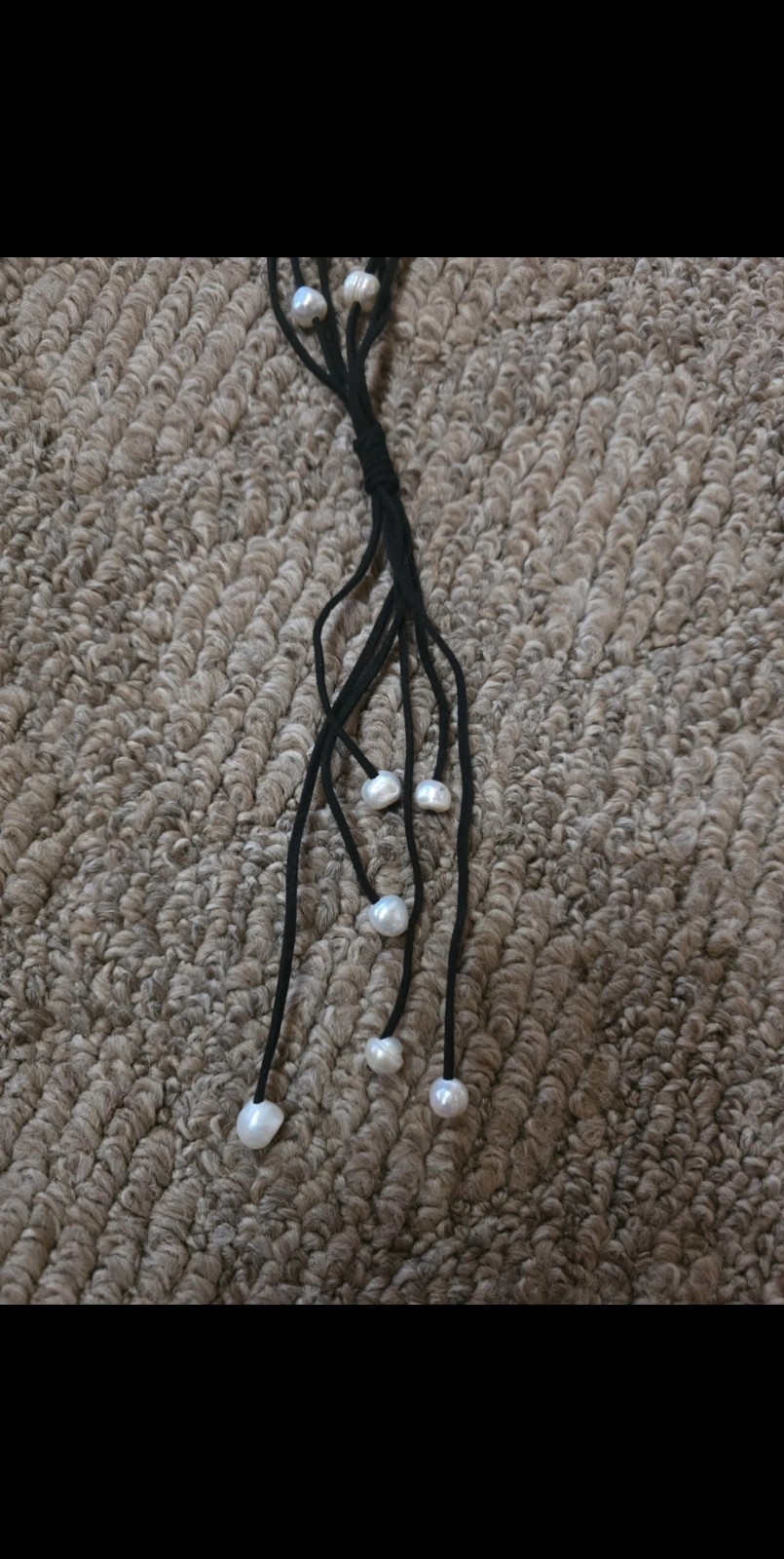 NWT Black Cord Lariat Tassel Necklace w/ White Imitation Pearl Beads