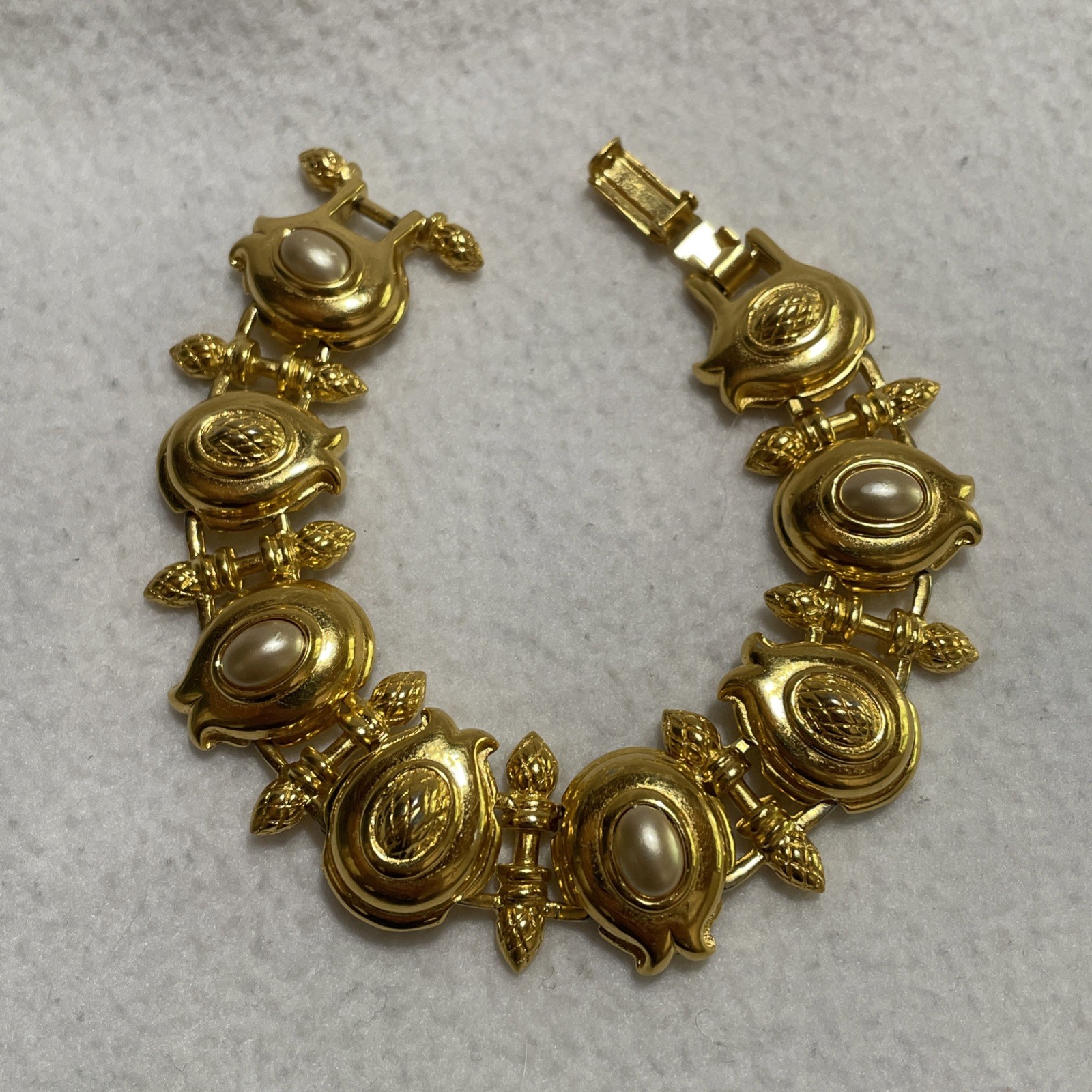 Vintage Fendi Faux Pearl Gold Tone Link Bracelet