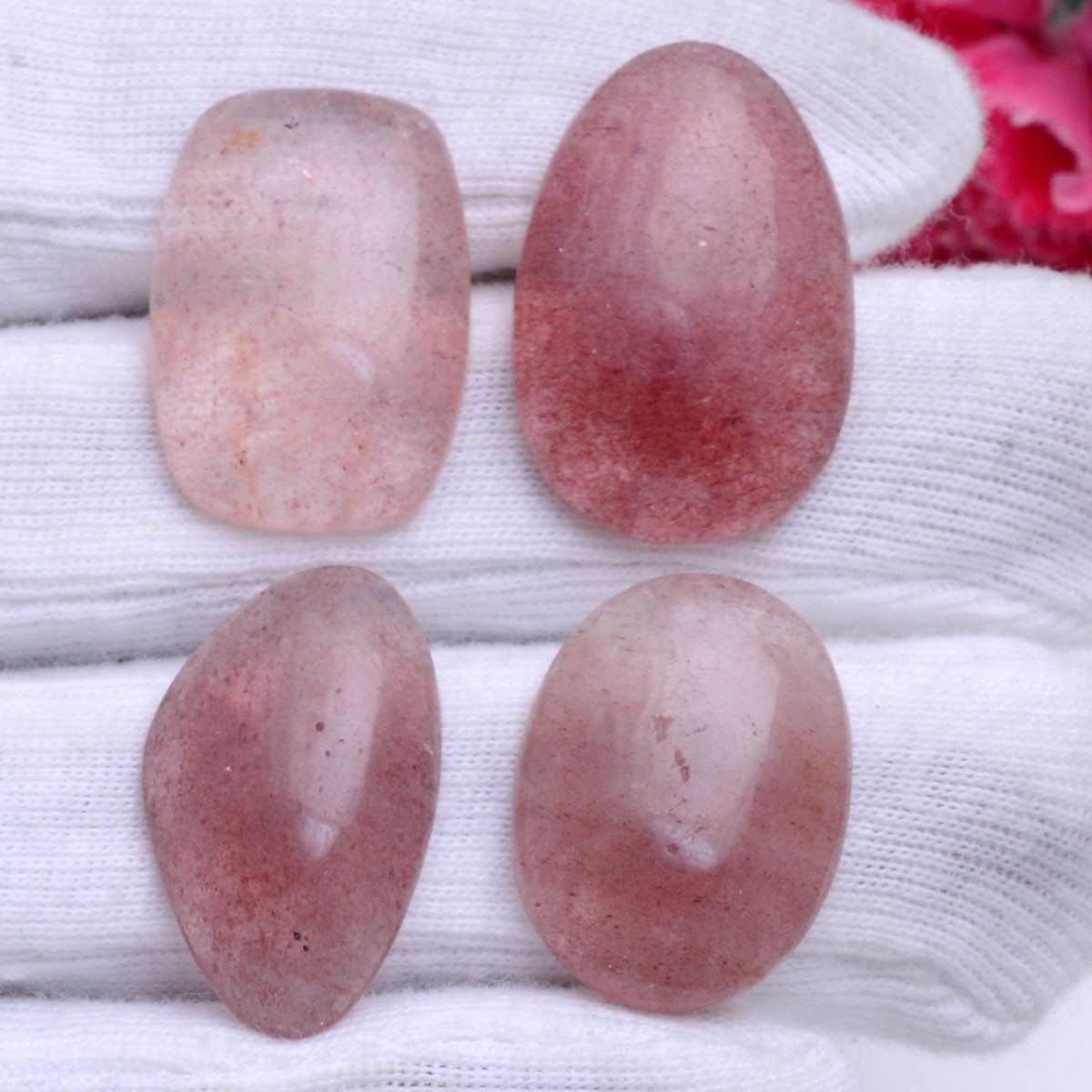 4 Pcs Natural Strawberry Quartz 25mm-29mm Cabochon Untreated Loose Gemstones Lot