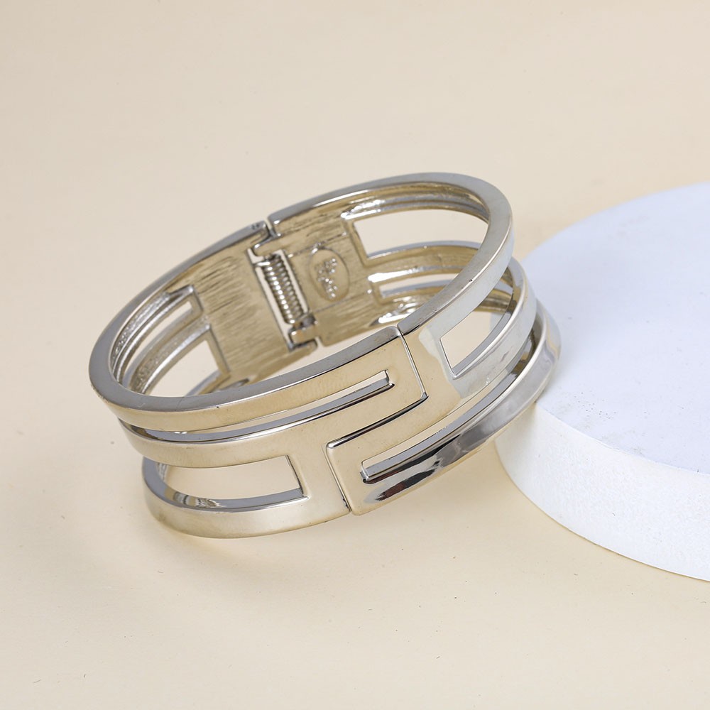 Silver Plated Alloy Geometric Hollow Cuff Bracelet Minimalist Bangle For Women