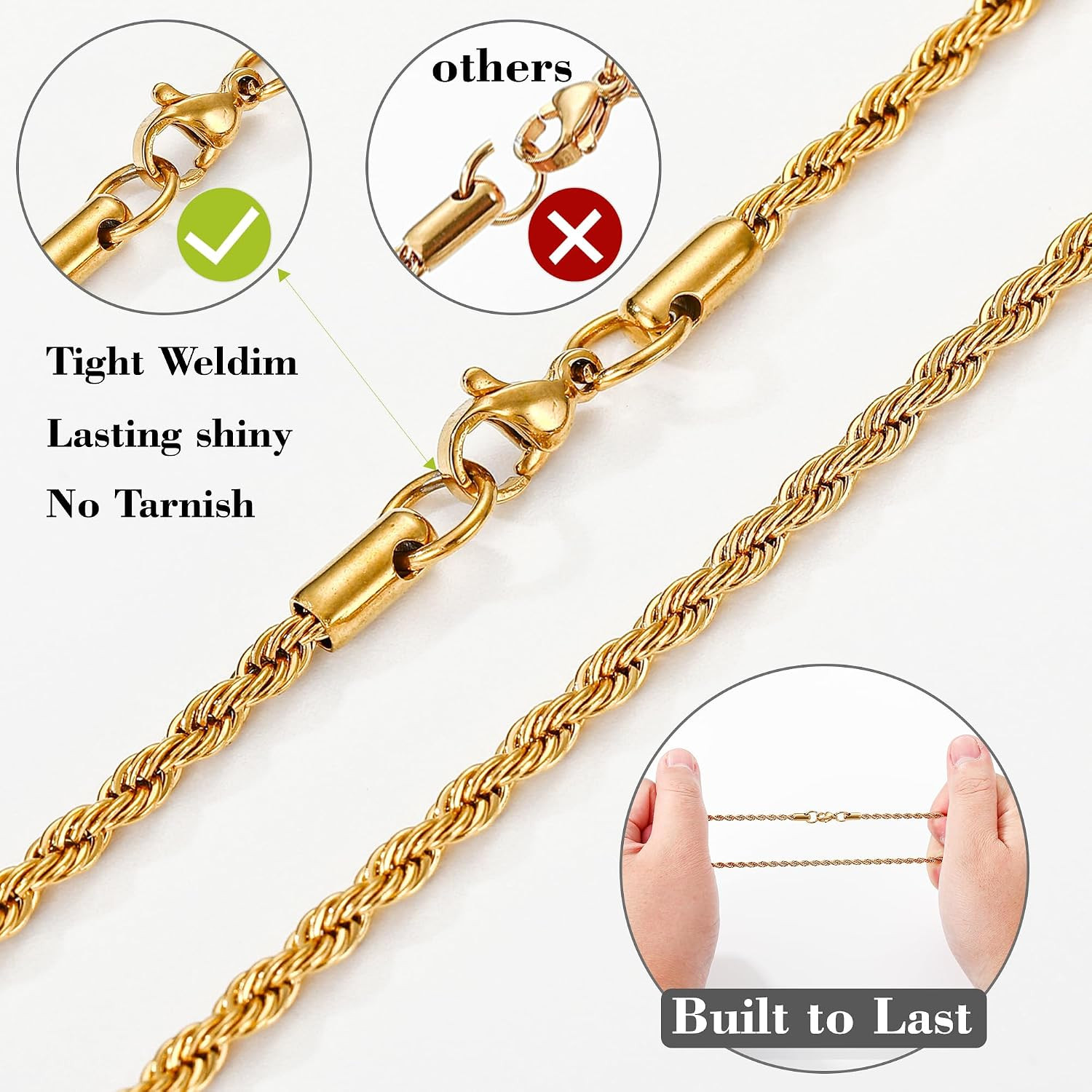 Cross Necklace for Boys Mens Stainless Steel Twisted Rope Chain Cross Pendant Ru