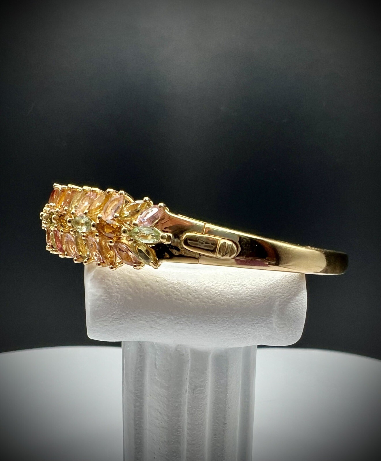 Multi-Tourmaline Bangle Bracelet in Yellow Gold Over Sterling Silver 6.50 In NEW