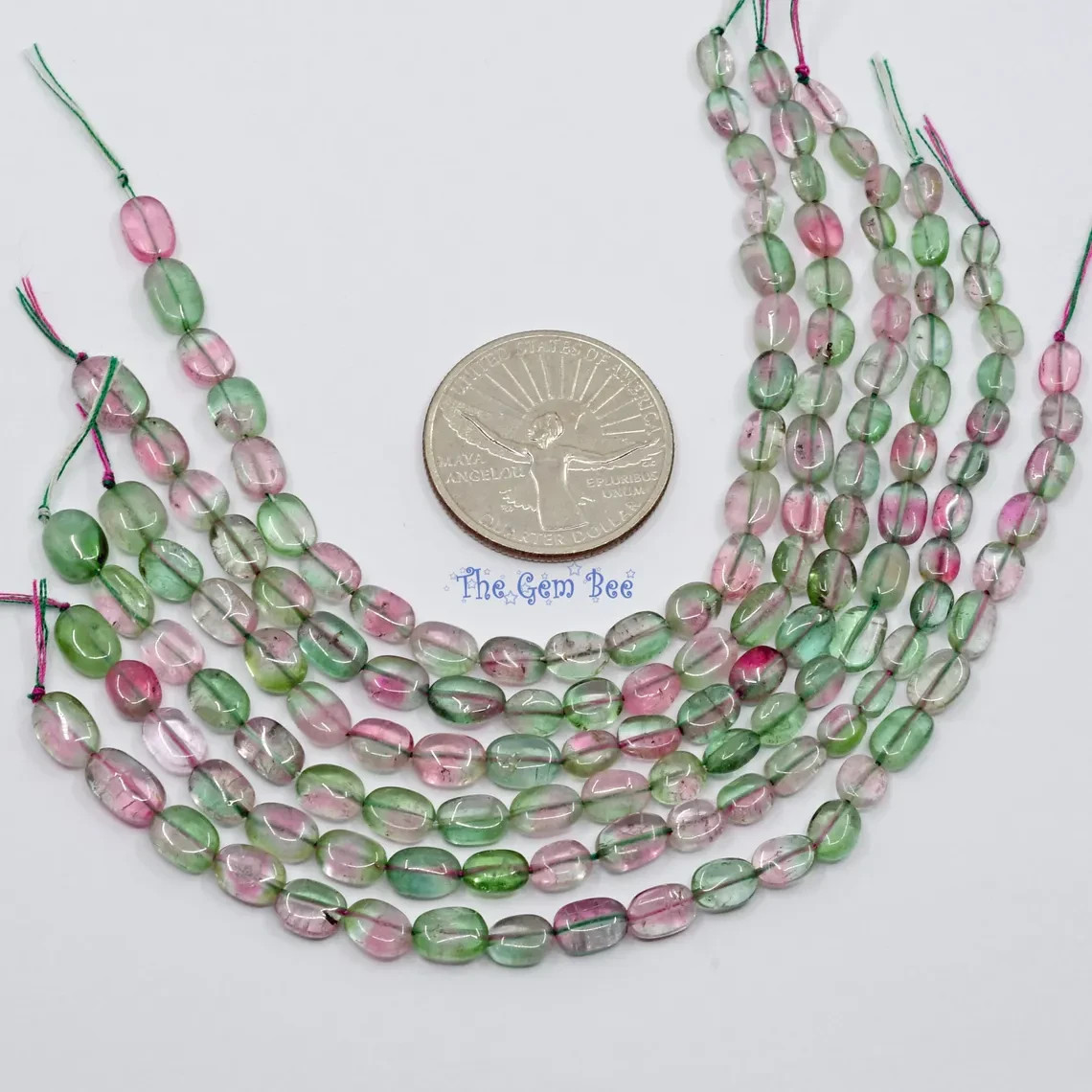 Pink Blue Green Bi-Color Watermelon Tourmaline Smooth Oval Nugget Bead 5.5″