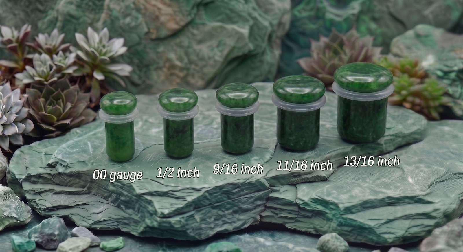 Pair of Single Flare Jade Stone Plugs gauges organic Size 8ga to 1 Inch E617