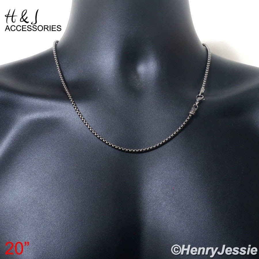 16″-36″BIKER MEN Stainless Steel 3mm Gunmetal Gray Smooth Box Link Necklace*N174