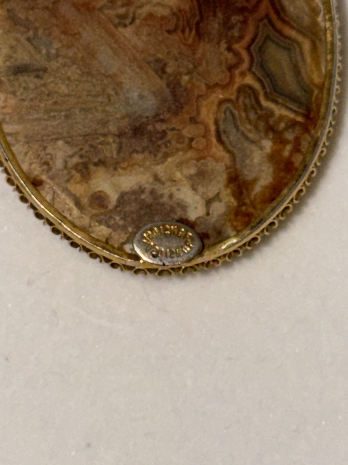 VINTAGE 12k gold filled Sterling Silver Lace Agate Pendant