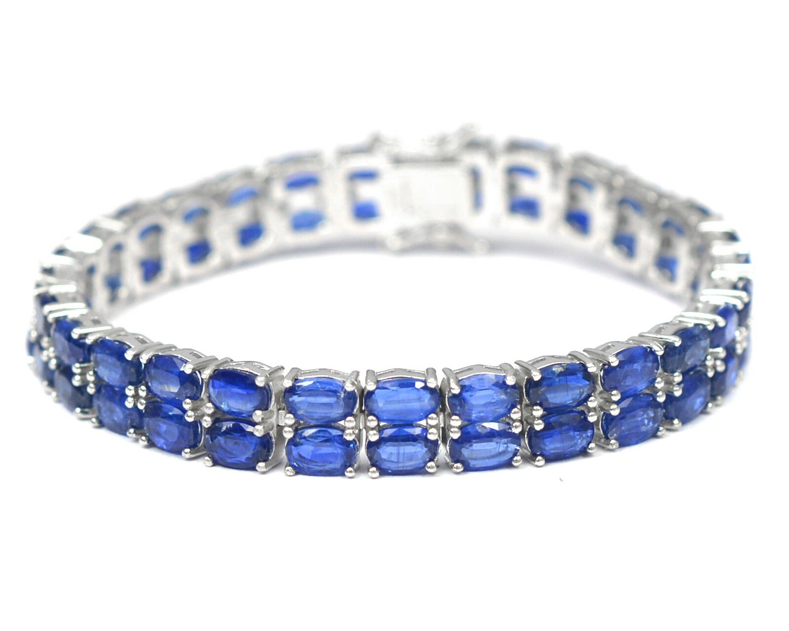 Natural Himalayan Kyanite Gemstone 925 Sterling Silver Two Line Tennis Bracelet