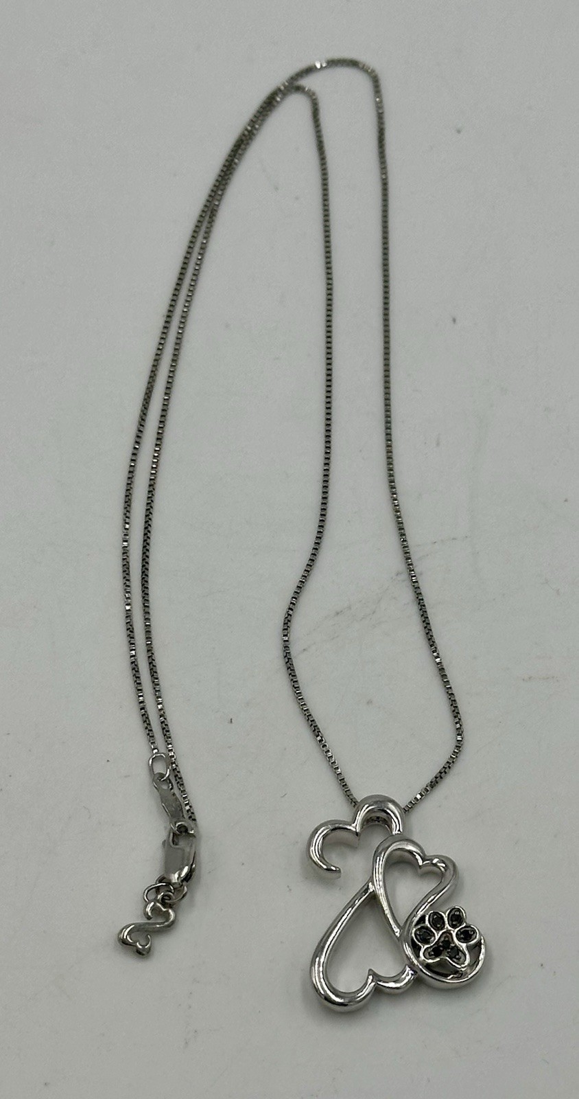 Jane Seymour Open Hearts Paw Print Black Diamond 925 Sterling Silver Necklace