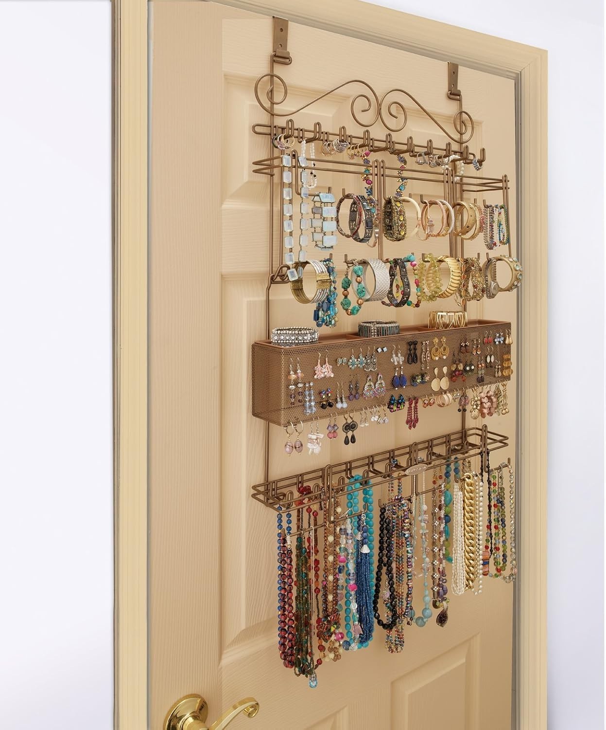 Hanging Jewelry Organizer #7100 in Bronze Over the Door/Wall Holds Over 300 Piec