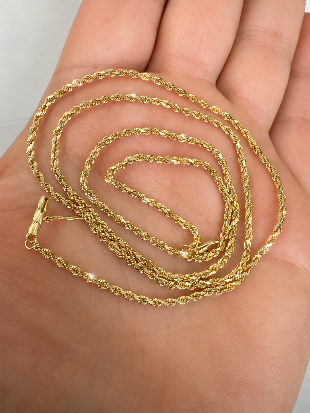 14K SOLID YELLOW GOLD 1.5mm DIAMOND CUT ROPE CHAIN NECKLACE 24 INCH LONG