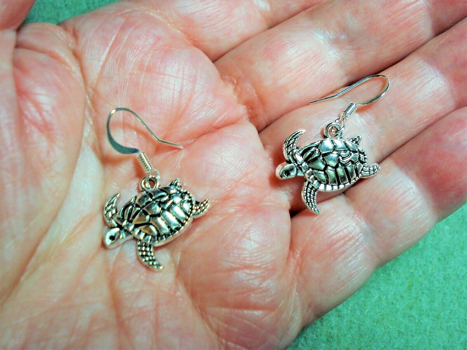 1 1/4″ Drop Dangle Swimming Sea Turtle Silver Plated Earrings on SP Earwires