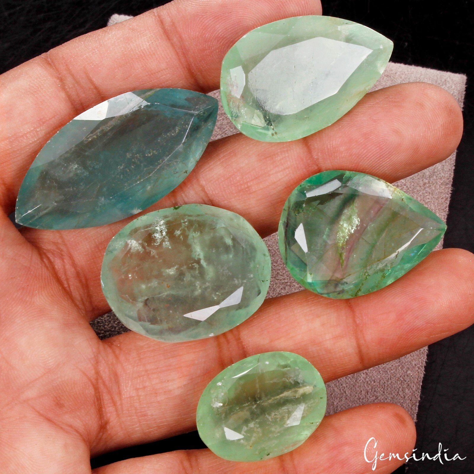 345 Cts/5 Pcs Natural Green Untreated Fluorite Mix Cut Loose Wholesale Gems Lot