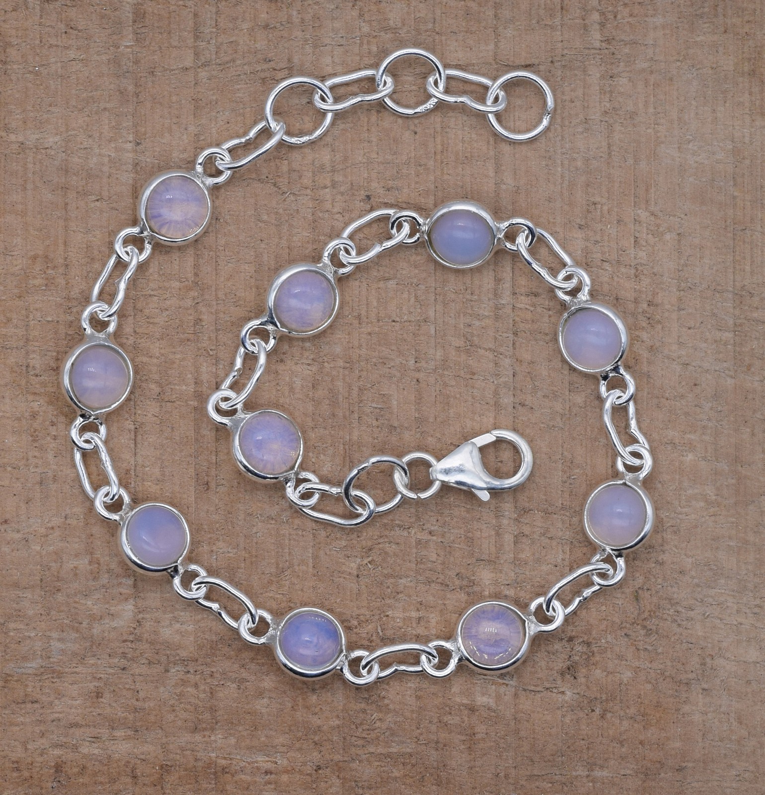 925 Solid Sterling Silver Milky Opalite HANDMADE BRACELET – 7.6 Inch