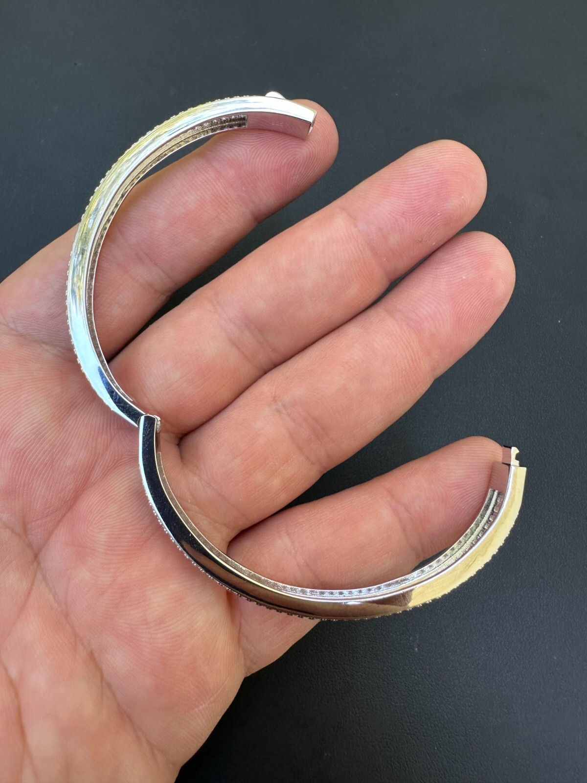 Gorgeous Solid 925 Sterling Silver Bangle Bracelet Iced Simulated Diamonds