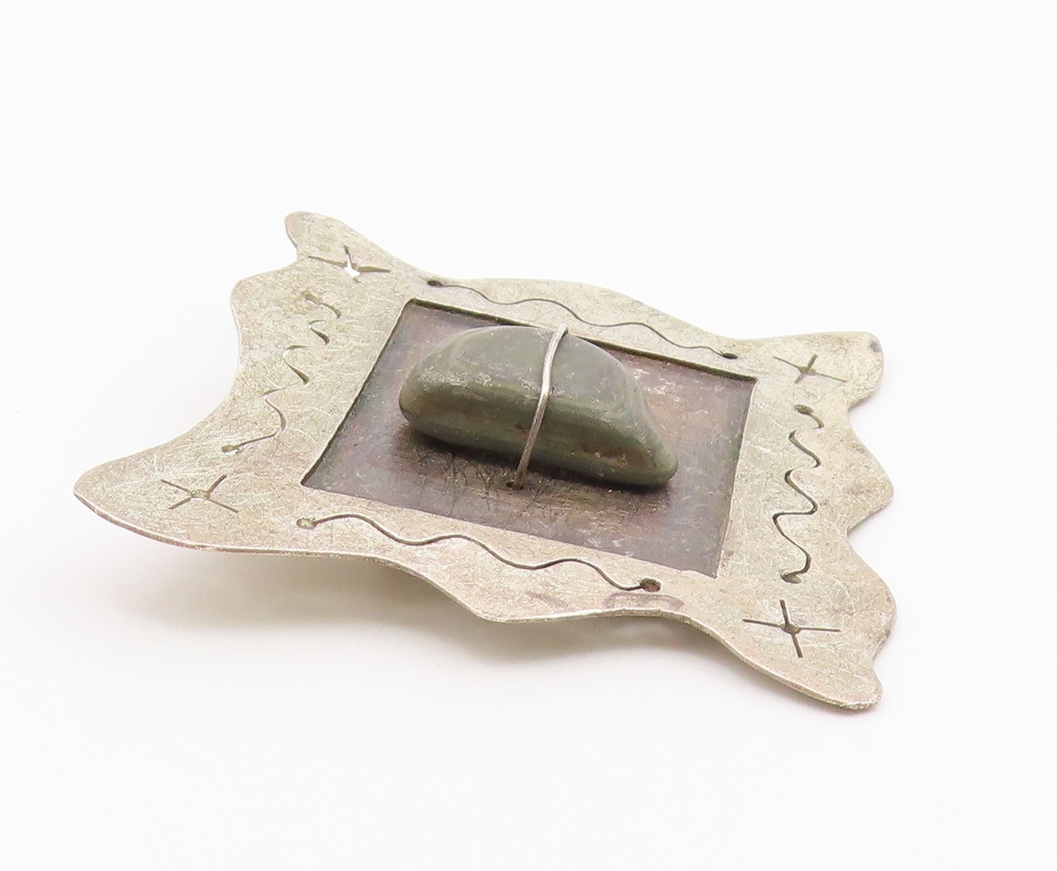 J. BENINATO 925 Silver Vintage Wire Wrapped Stone Framed Brooch Pin BP3668