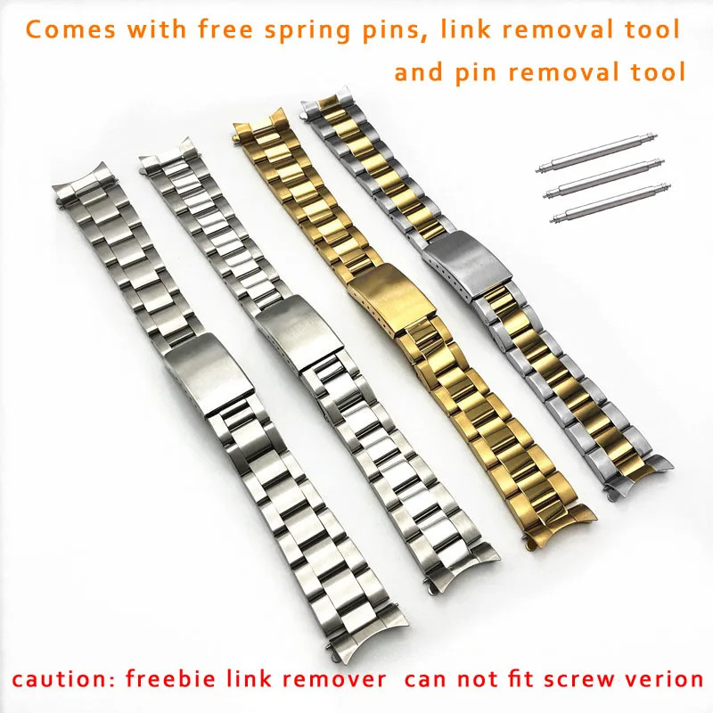 Stainless Steel Curved End Watch Band 13mm 17 18 19 20mm 21mm Metal Watch Strap