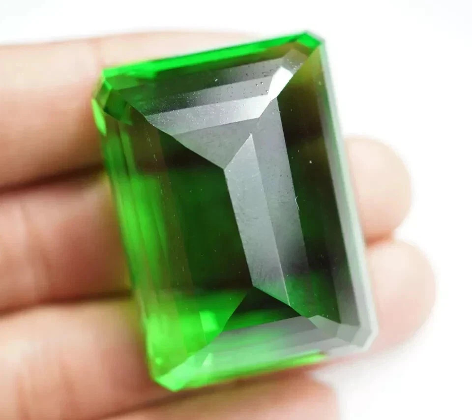 46 Ct Green Topaz Emerald Cut Certified Loose Rare Gemstone For Jewelry Making