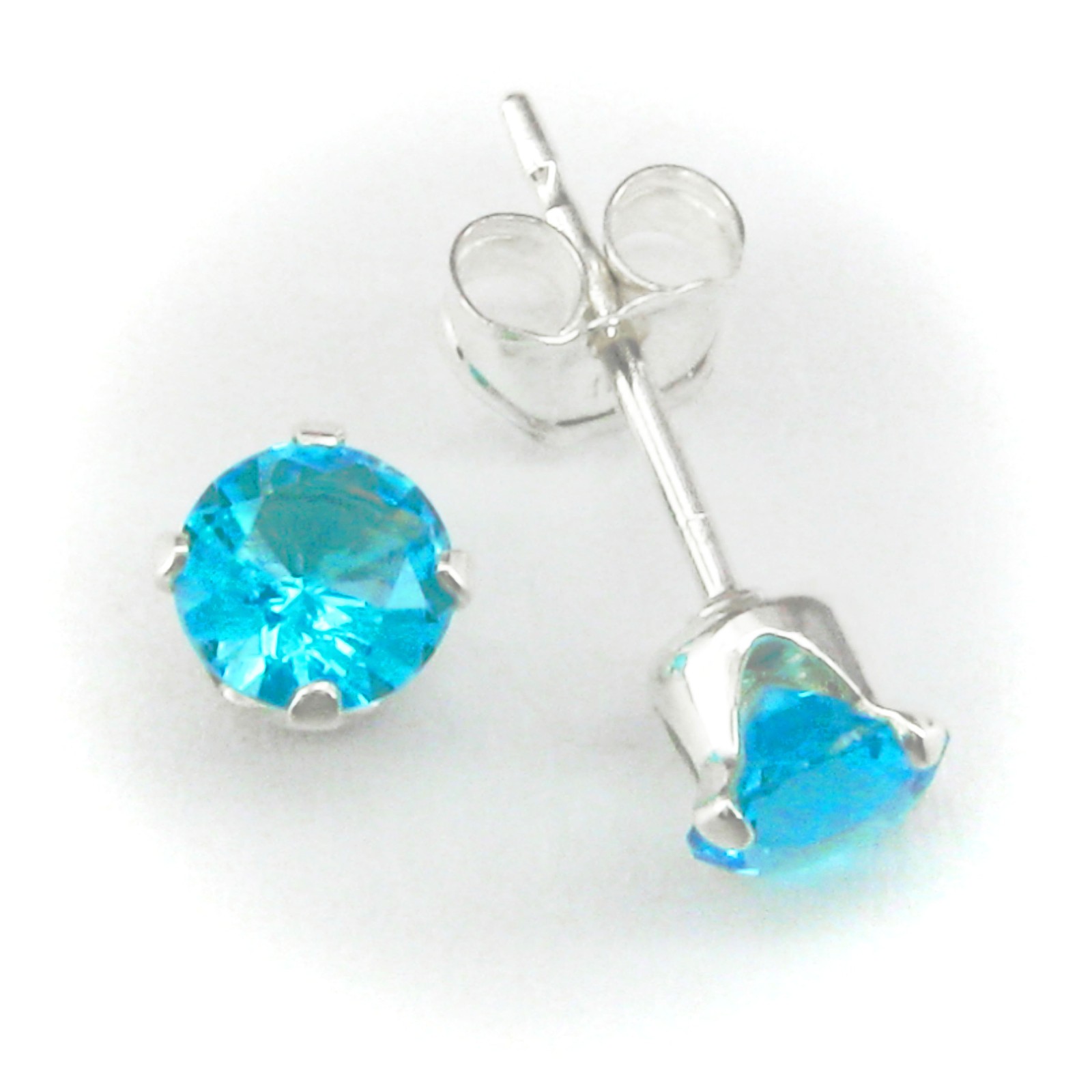 4mm Round Blue Zircon Simulant Post Earrings – SOLID Sterling Silver – NEW!
