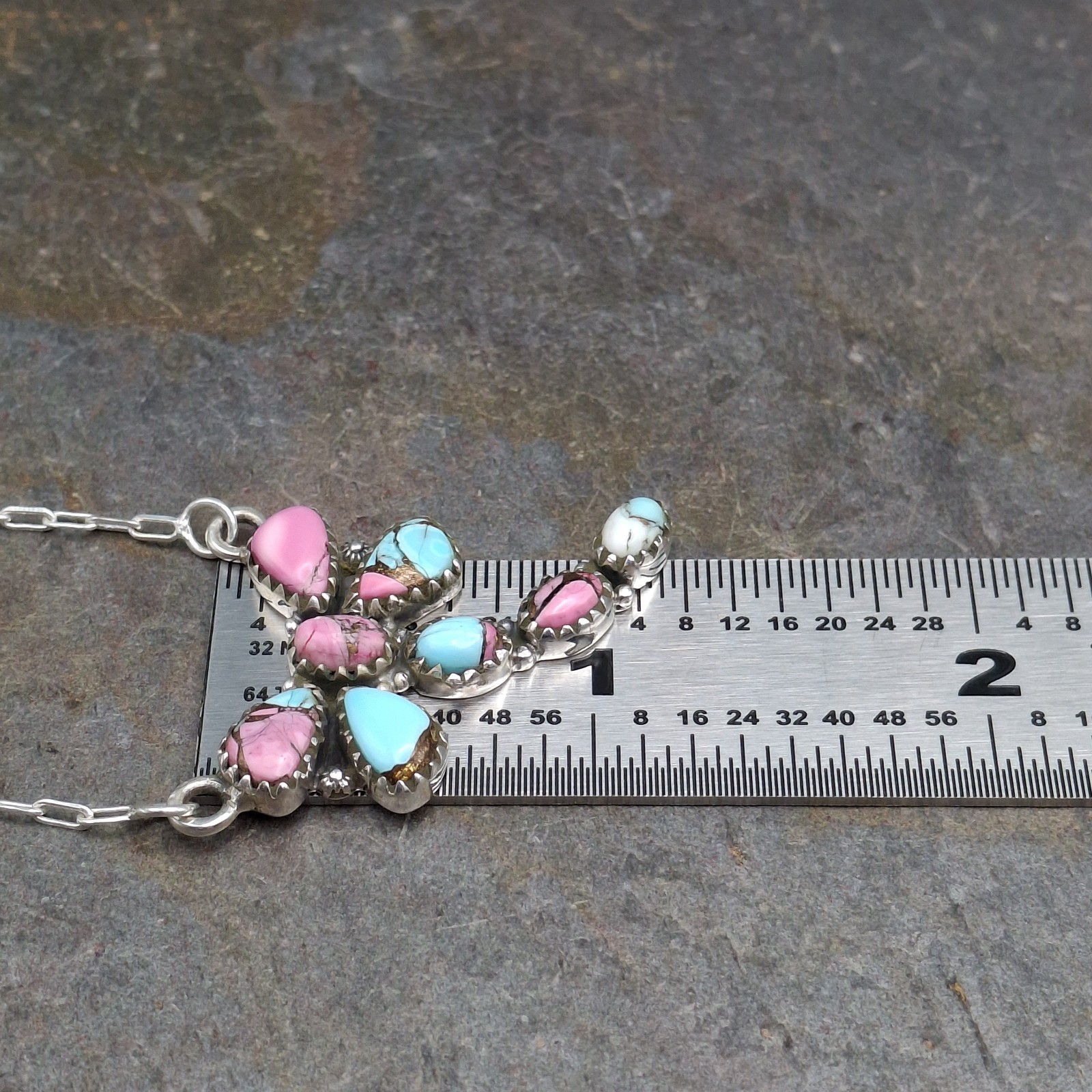 Cotton Candy Turquoise Dragonfly Sterling Silver Necklace 17-19in Southwestern