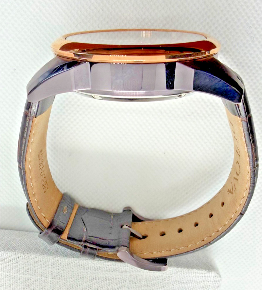 Bulova Automatic Skeleton Rose Gold Brown Leather Strap Open Heart Full Set