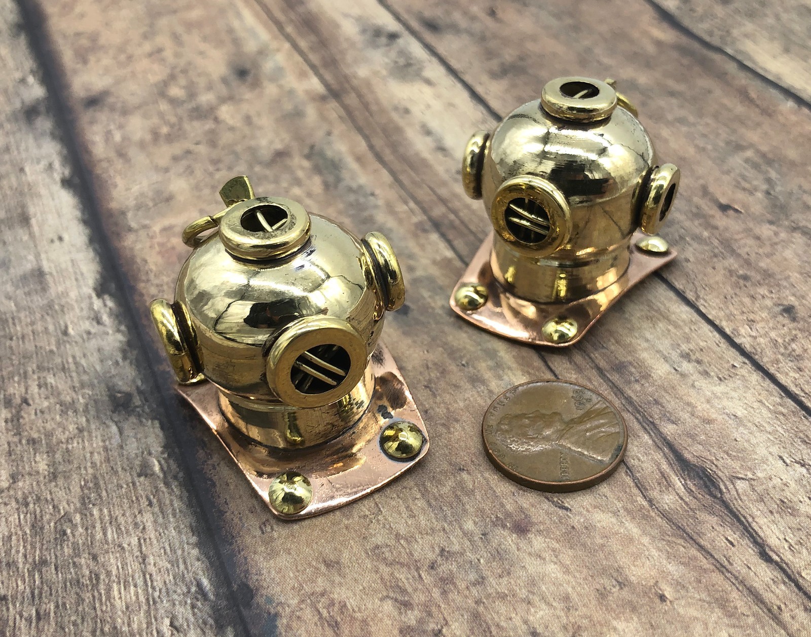 Brass Diver Helmet Pendant Steampunk Mini 3D Nautical Vintage Diving Bell