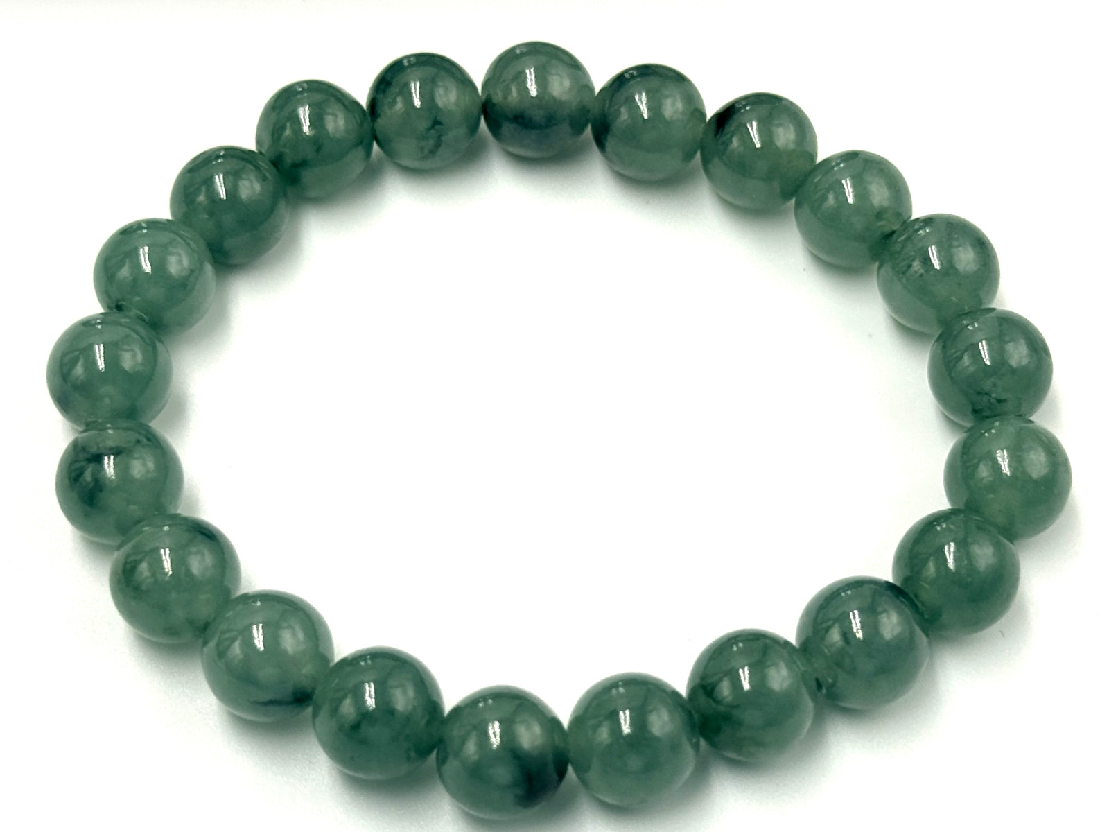 Certified Natural Grade A Jadeite Jade Beaded Bracelet ICY Green 9.7 mm #000486