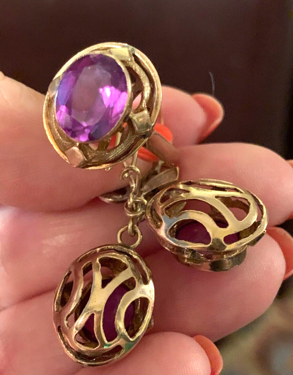 VINTAGE 14K RING & EARRINGS COLOR CHANGE PURPLE SAPPHIRE SET OF 2 CUSTOM MADE