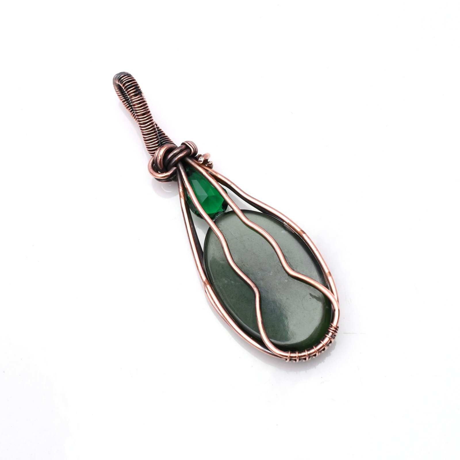 Serpentine Pendant Copper Wire Wrapped Handmade Jewelry Pendant 2.15″