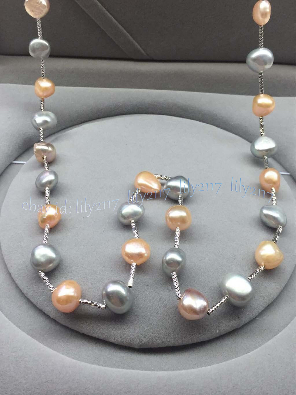 8-9mm Real Natural Silver Gray Pink Freshwater Baroque Pearl Necklace 14-72 inch