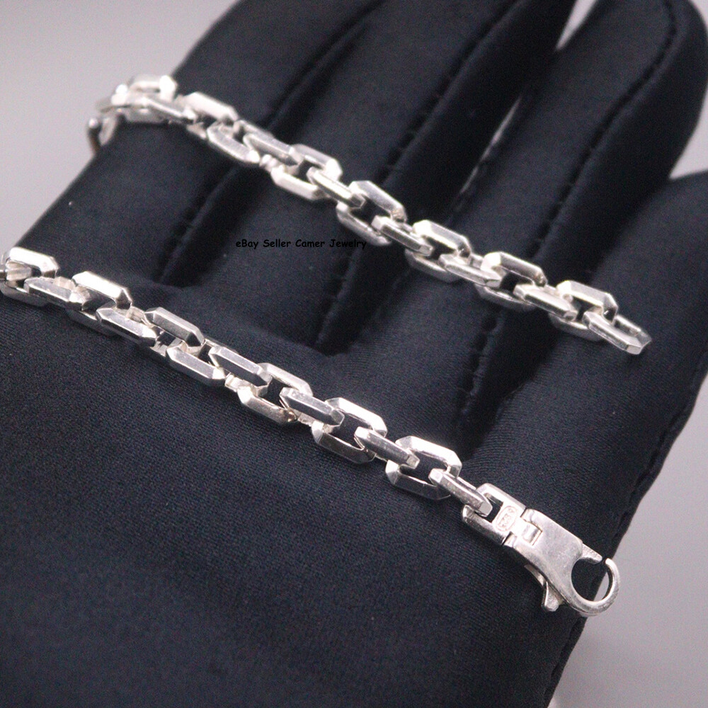 Solid S925 Sterling Silver Chain 6mm Square Cable Link Necklace 57-58g 19.6inch