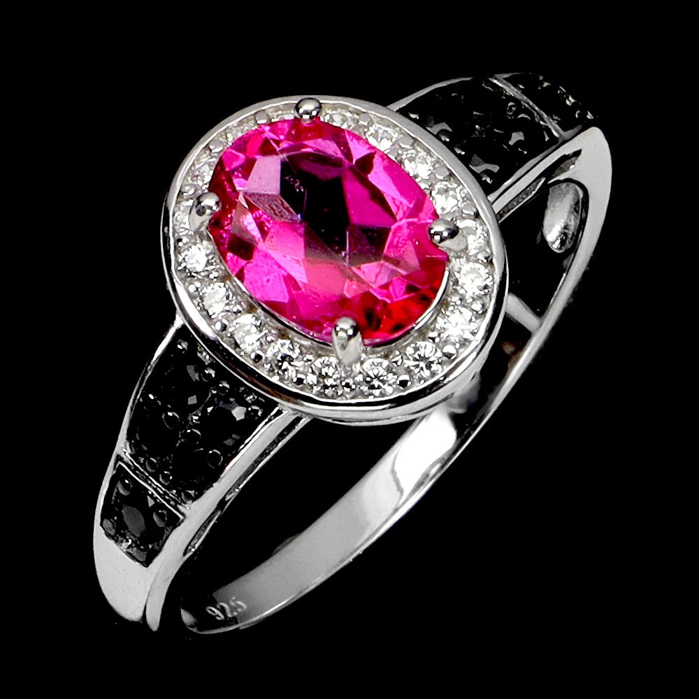 925 Sterling Silver Ring Oval Pink Topaz 8x6mm Spinel Gemstone Jewelry Size 8