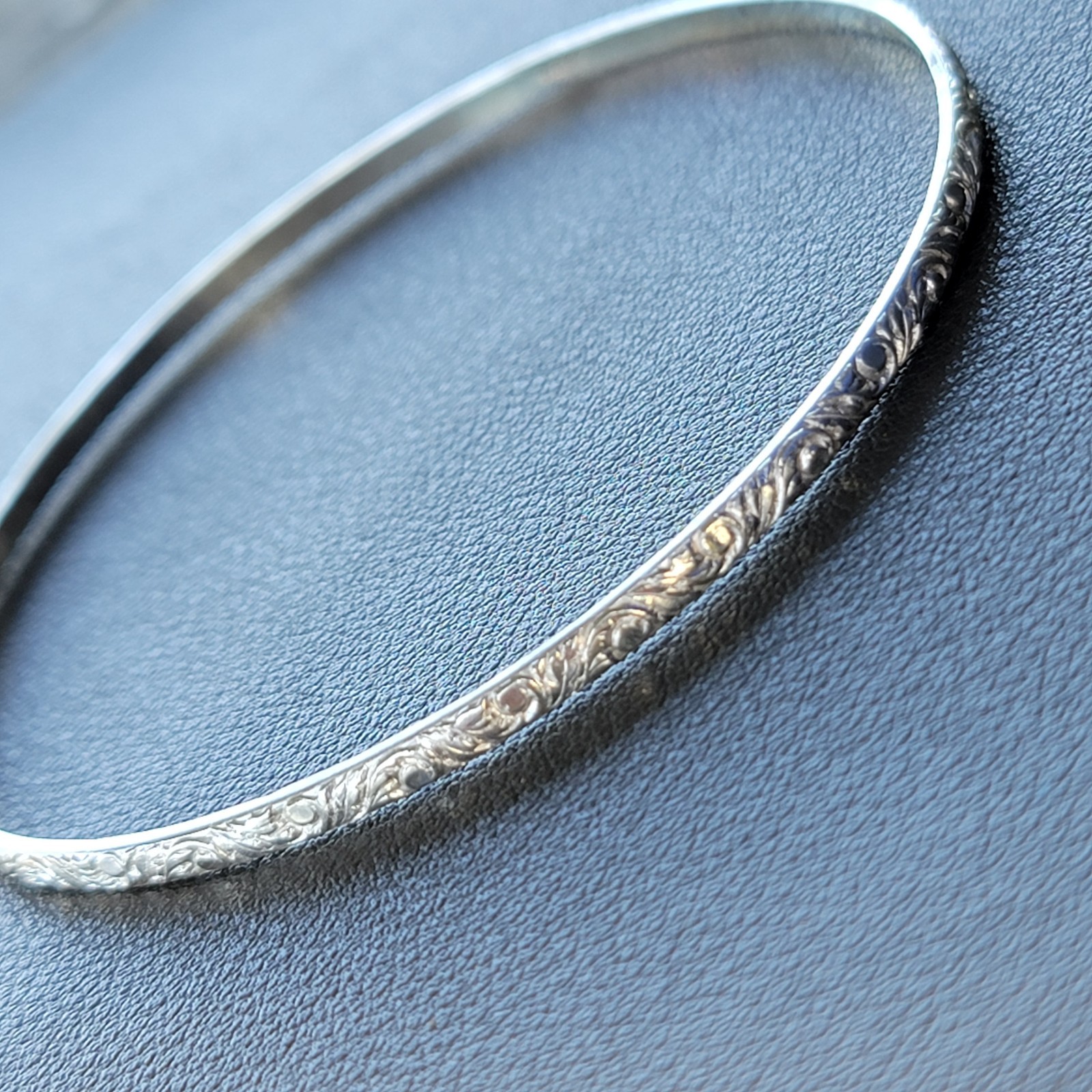 Vintage Sterling Silver 925 FANCY Bangle Bracelet Size 8.25″ 3.5mm