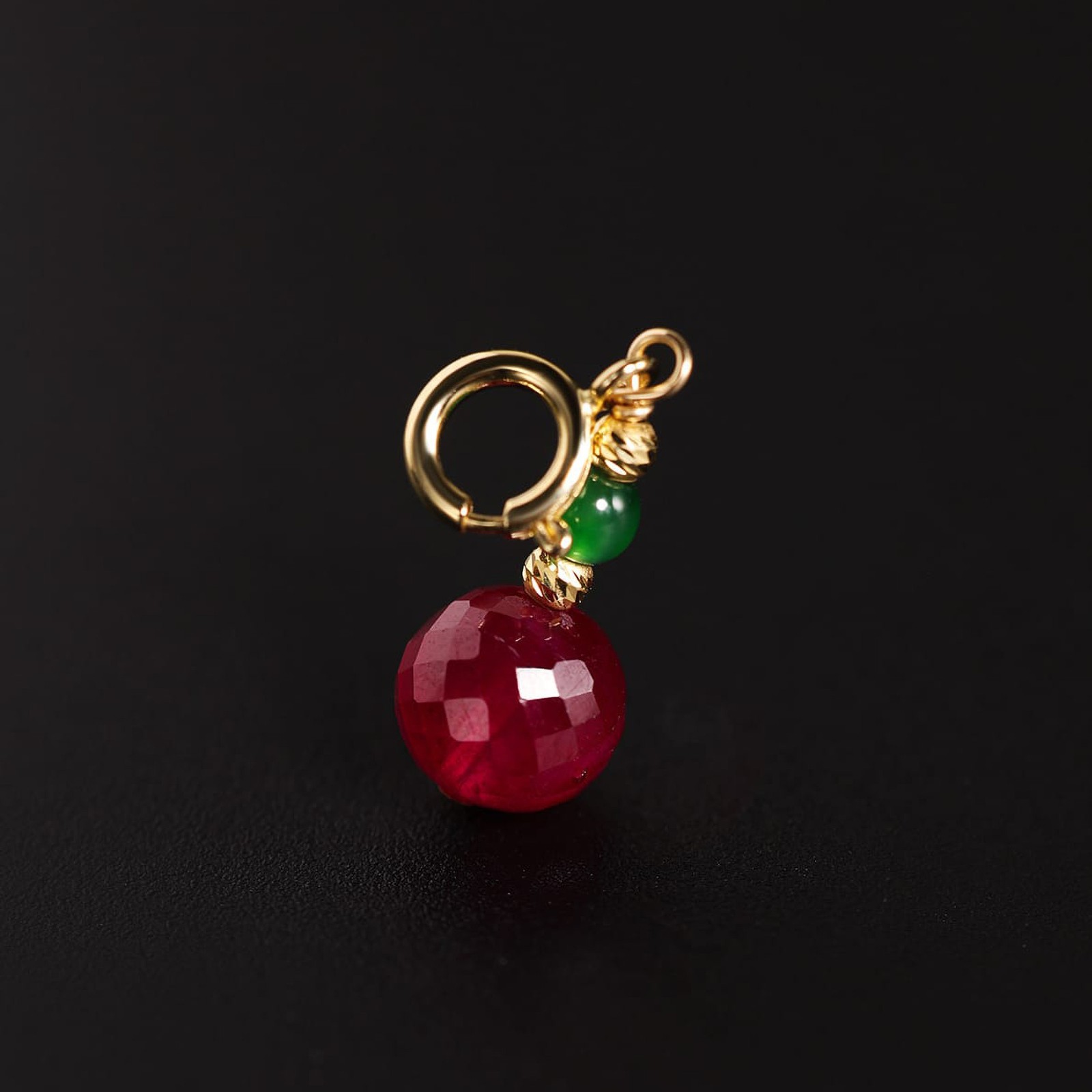 18K Gold Ruby Jadeite Pendant, Red & Green Charm Necklace, Fine Jewelry Gift