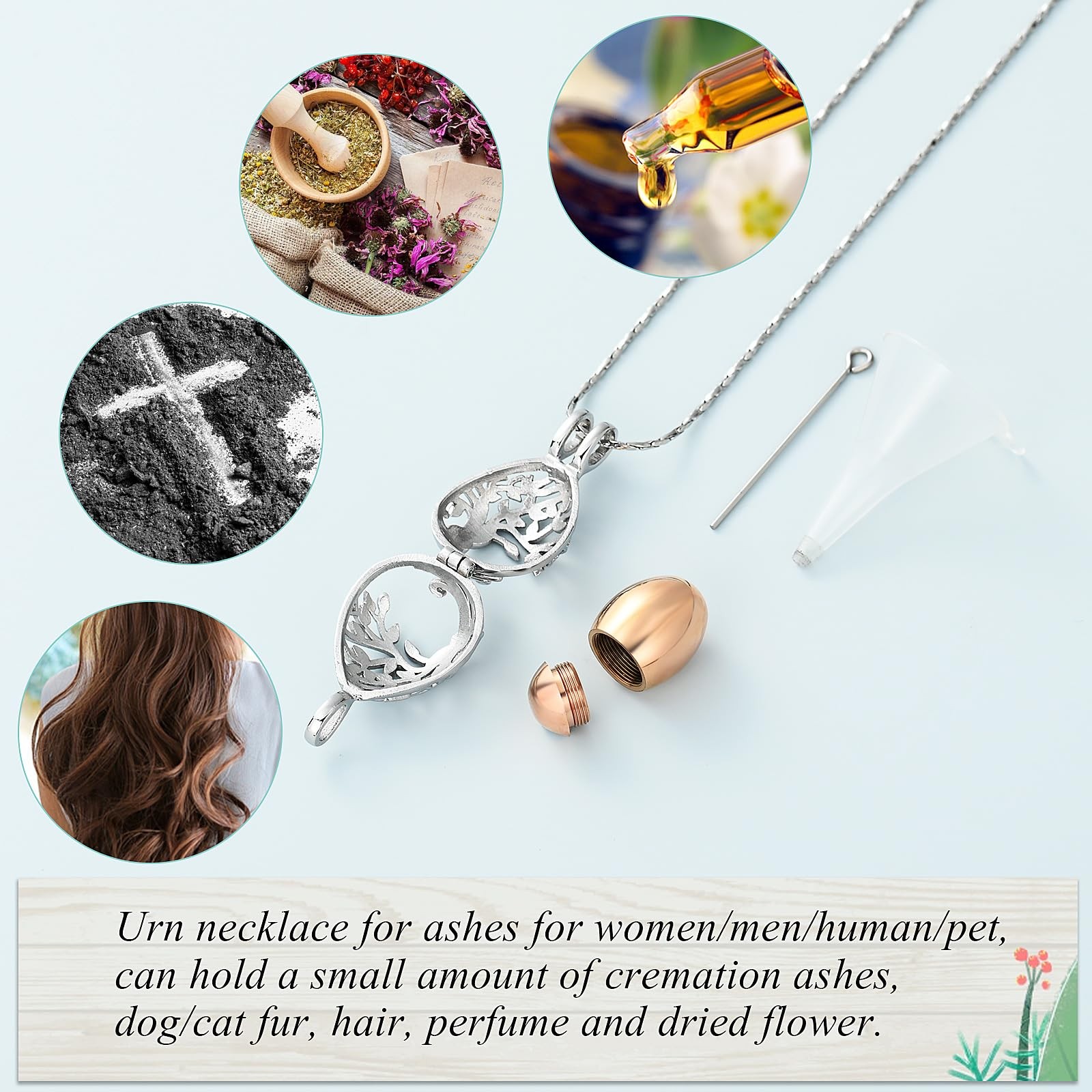 Teardrop Urn Necklace for Ashes Tree of Life Cremation Jewelry (Rose Gold)