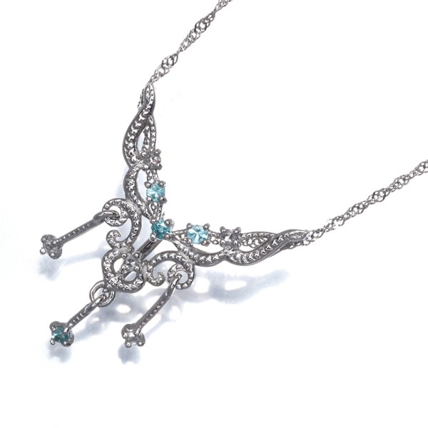 Paraiba Tourmaline Rose-cut Diamond 0.04ct Milgrain Necklace 900 850 Platinum