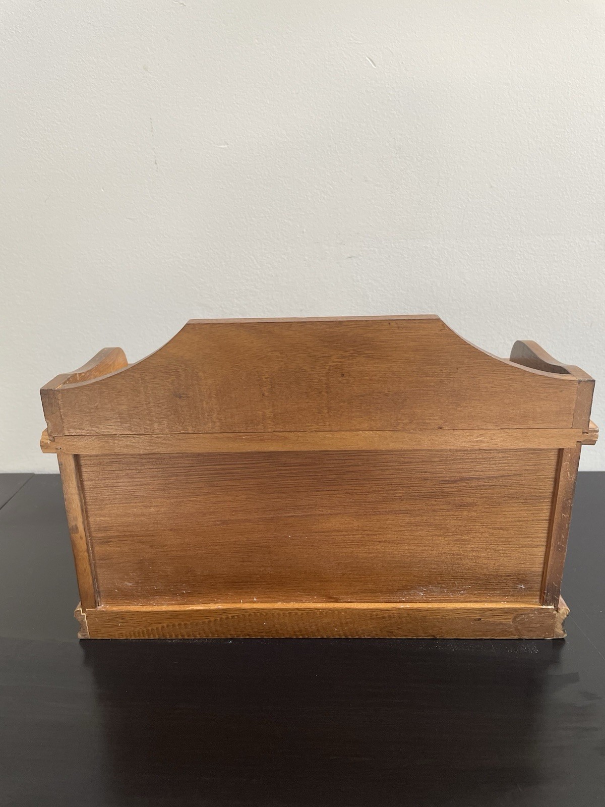 Vintage 1970s Carved Walnut Desktop Jewelry Box 3 Drawers 12”x 8,5”x 6”