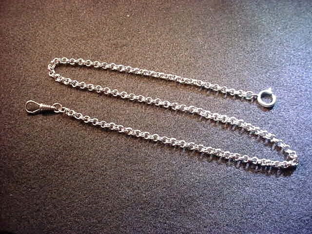 19 1/2 INCH BASE METAL SILVER COLOR POCKET WATCH CHAIN–ATTRACTIVE LINKS! #15