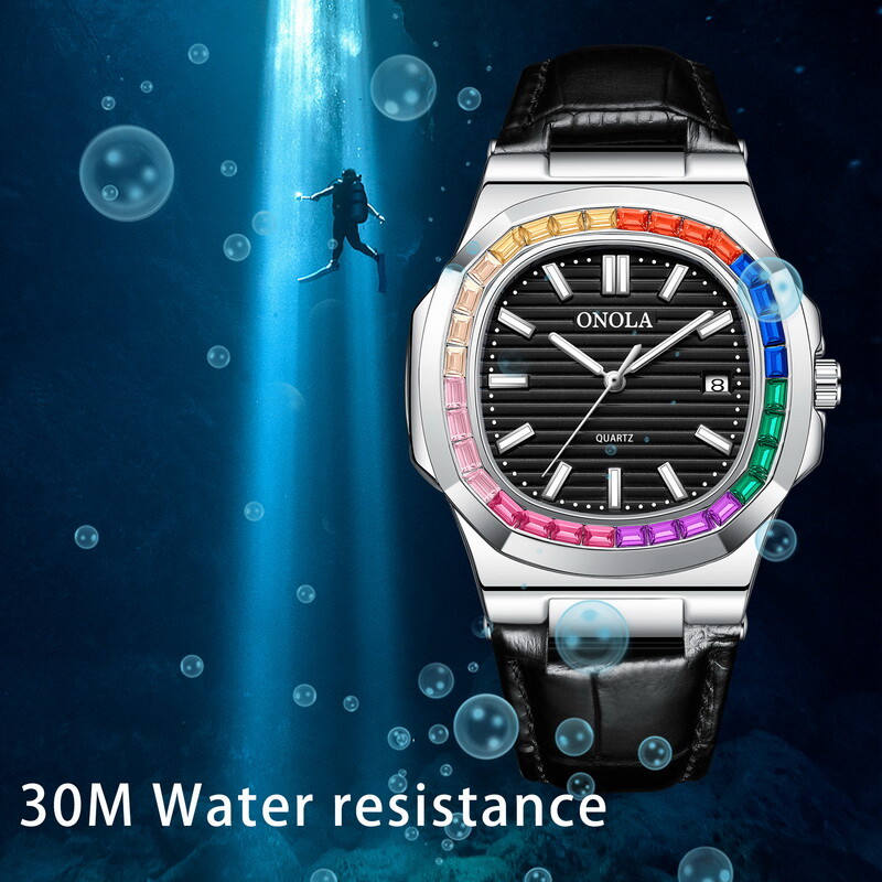 ONOLA Rainbow Leather Casual Business Calendar Waterproof Luminous Quartz Watch