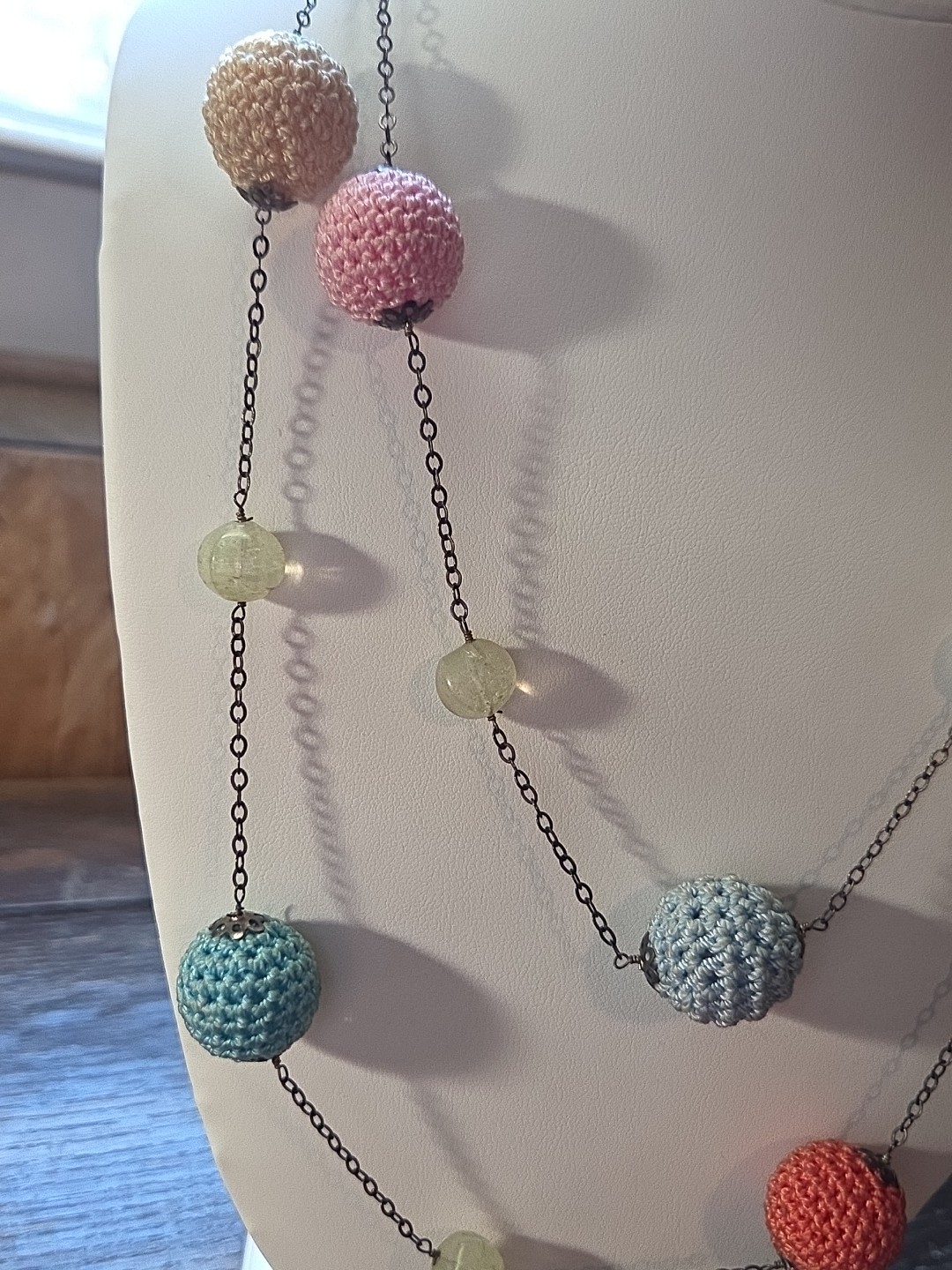 Vintage Sterling Silver Hand Crochet Multicolor Balls Necklace With Earrings