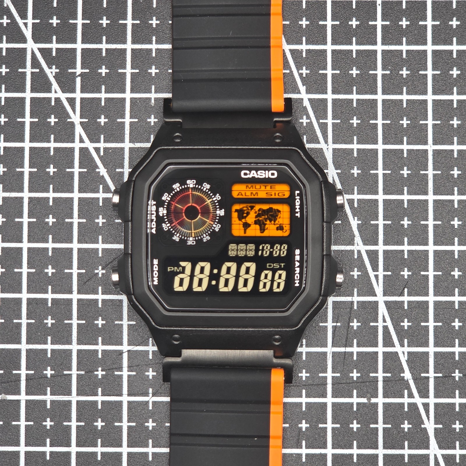 CASIO AE-1200WHD. Royale World Time Mod. Blood Moon (Dark Edition), Hydromod.