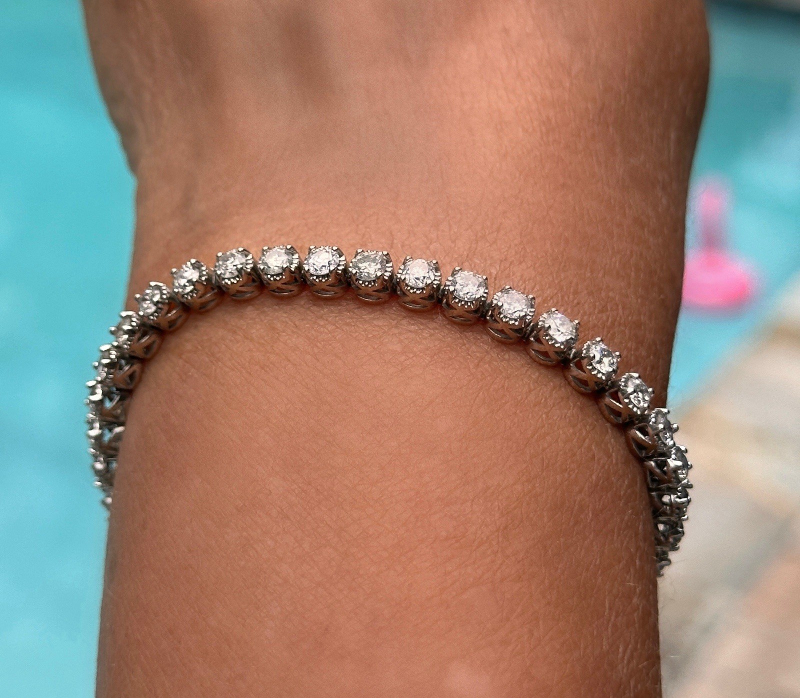 Diamond Tennis Bracelet 14k White Gold 13.85 Grams! Single Row Of Round Links