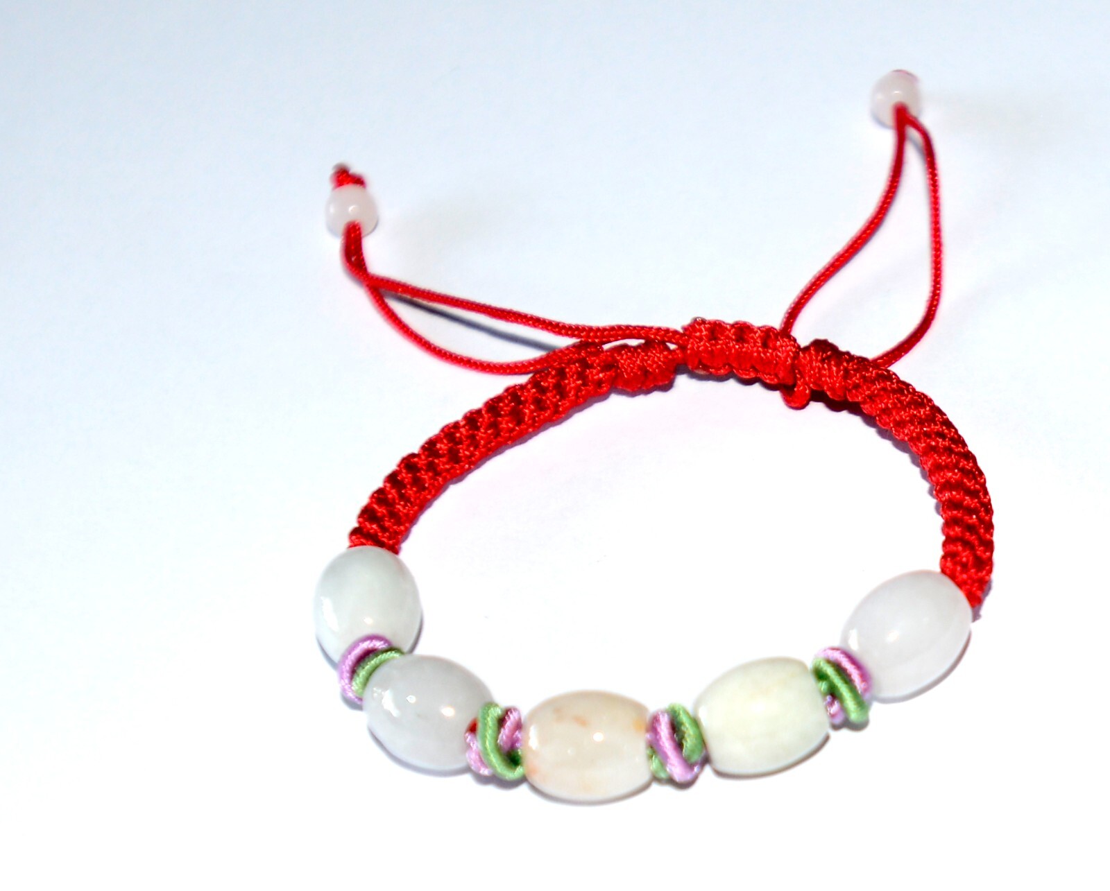 Macrame Friendship Adjustable Red Cord Feng Shui 5 Jade Beads Charm Bracelet
