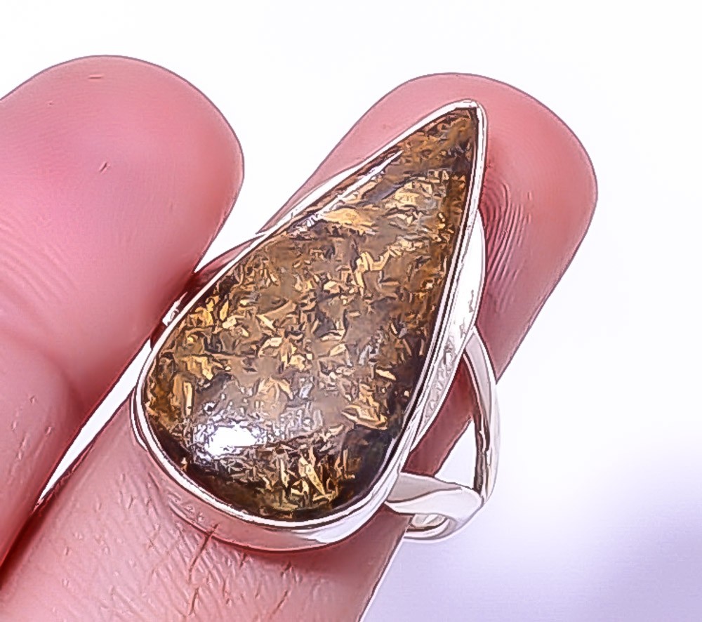 Natural Bronzite Jasper-Africa Gemstone Silver Handmade Jewelry Ring s.8.5