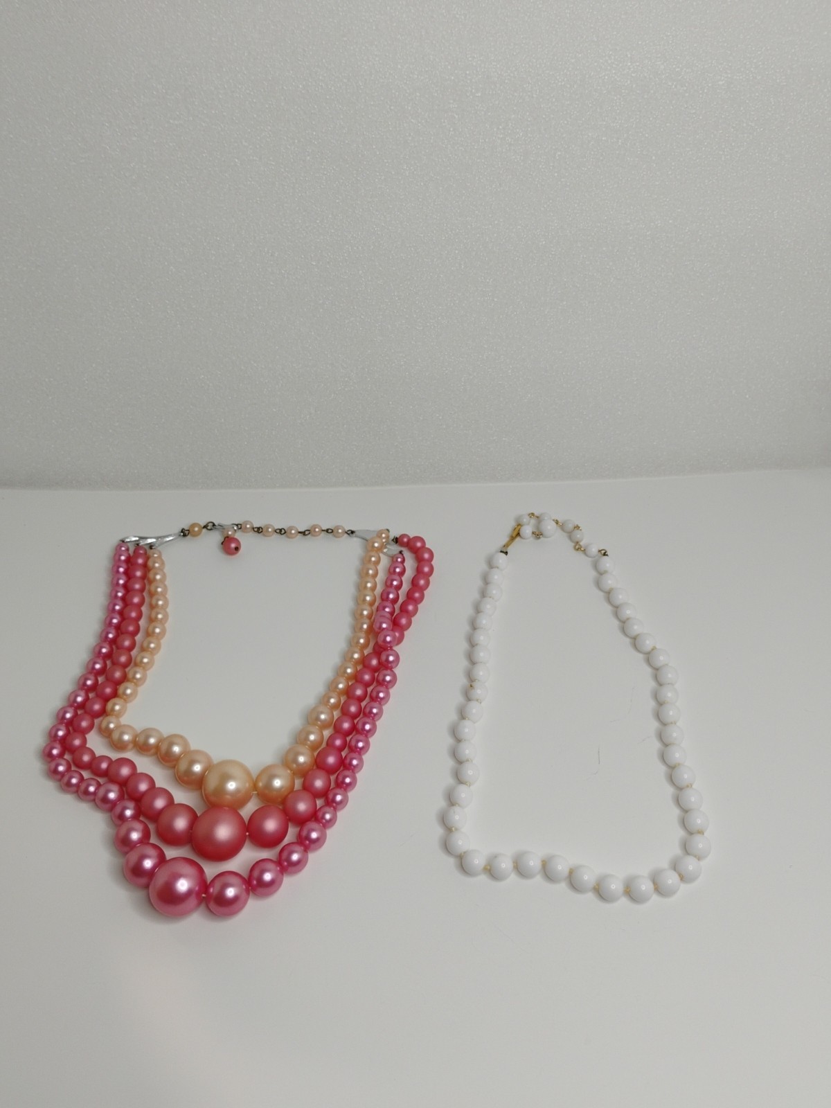 Japan On Clasp Two Necklaces ,Pink And White Faux Pearls, , Vtg