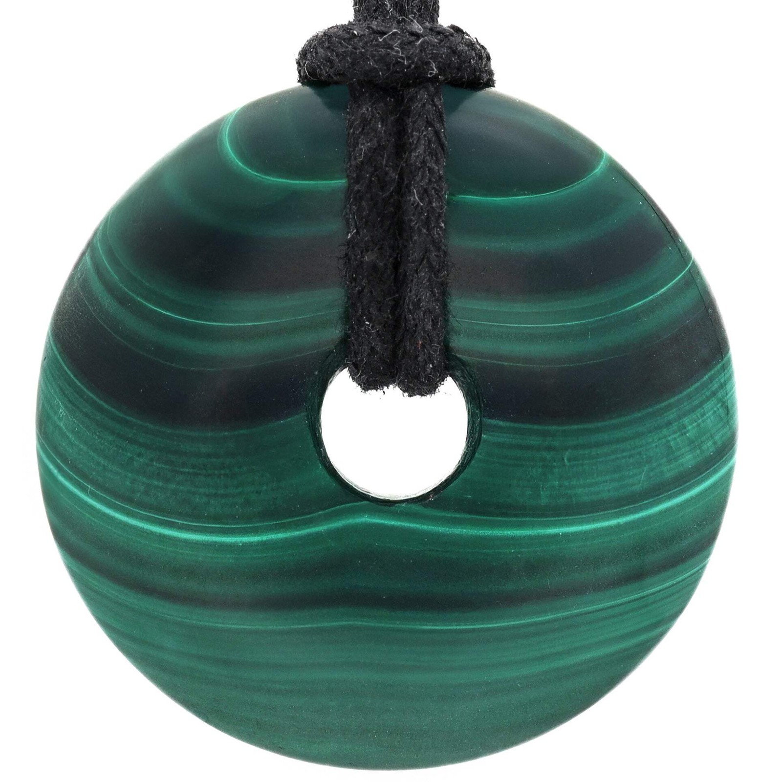Malachite Donut 30mm Pendant with Cotton Ribbon | Gemstone Jewellery