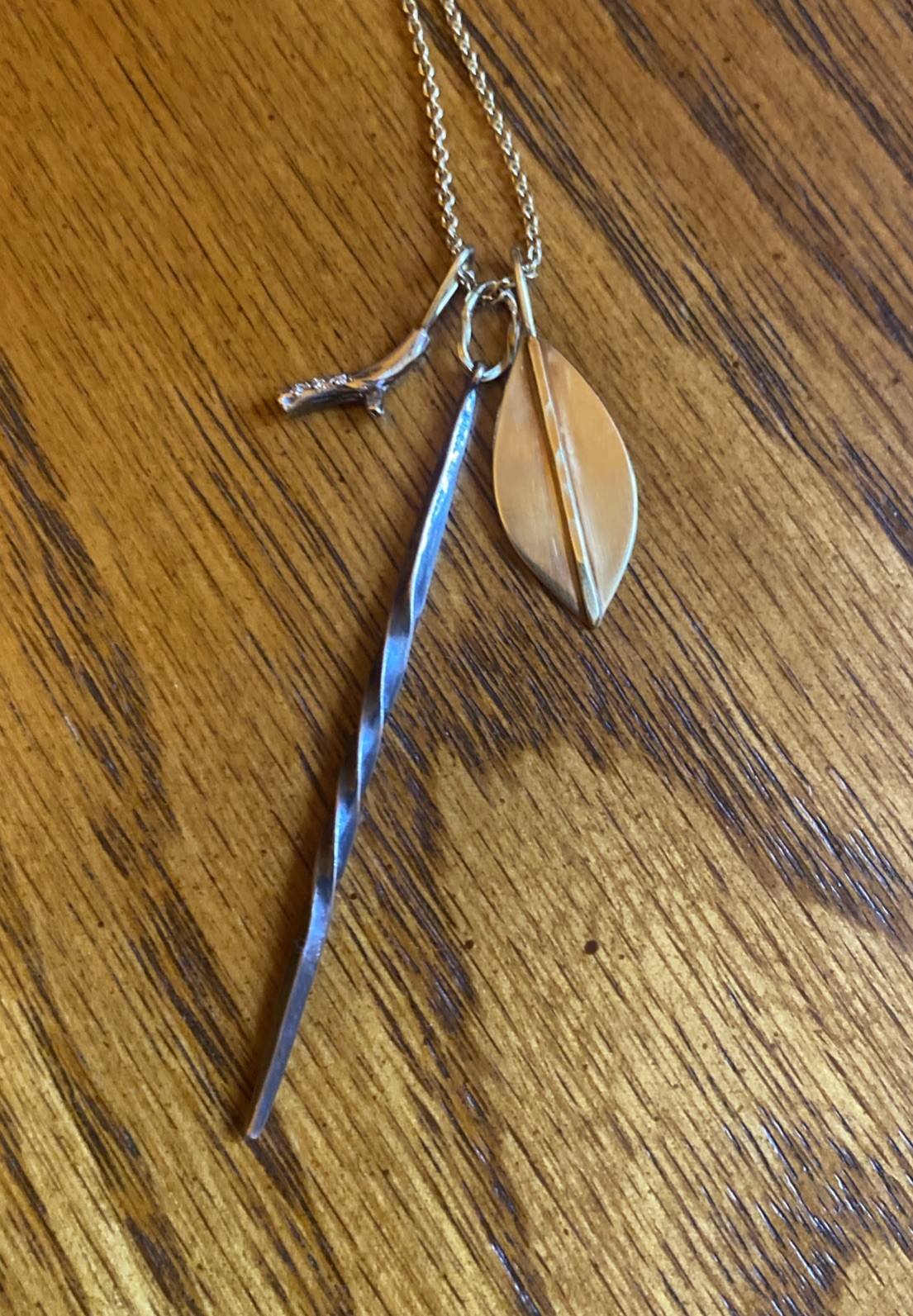 Sarah McGuire Studio Gold Long Necklace with Three Mixed Metal Pendants