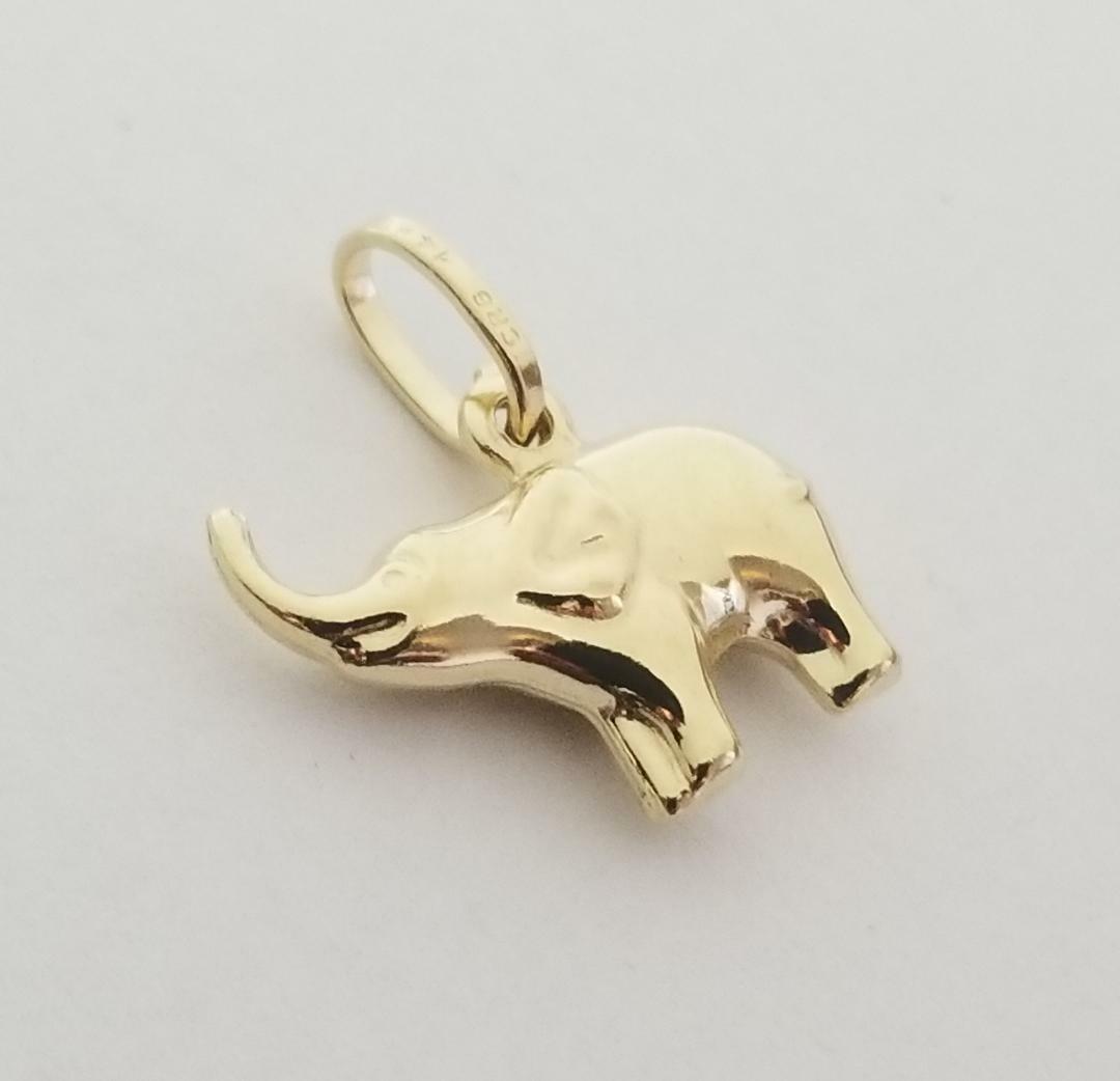 14K Real Solid Yellow Gold 3D Elephant Pendant Charm