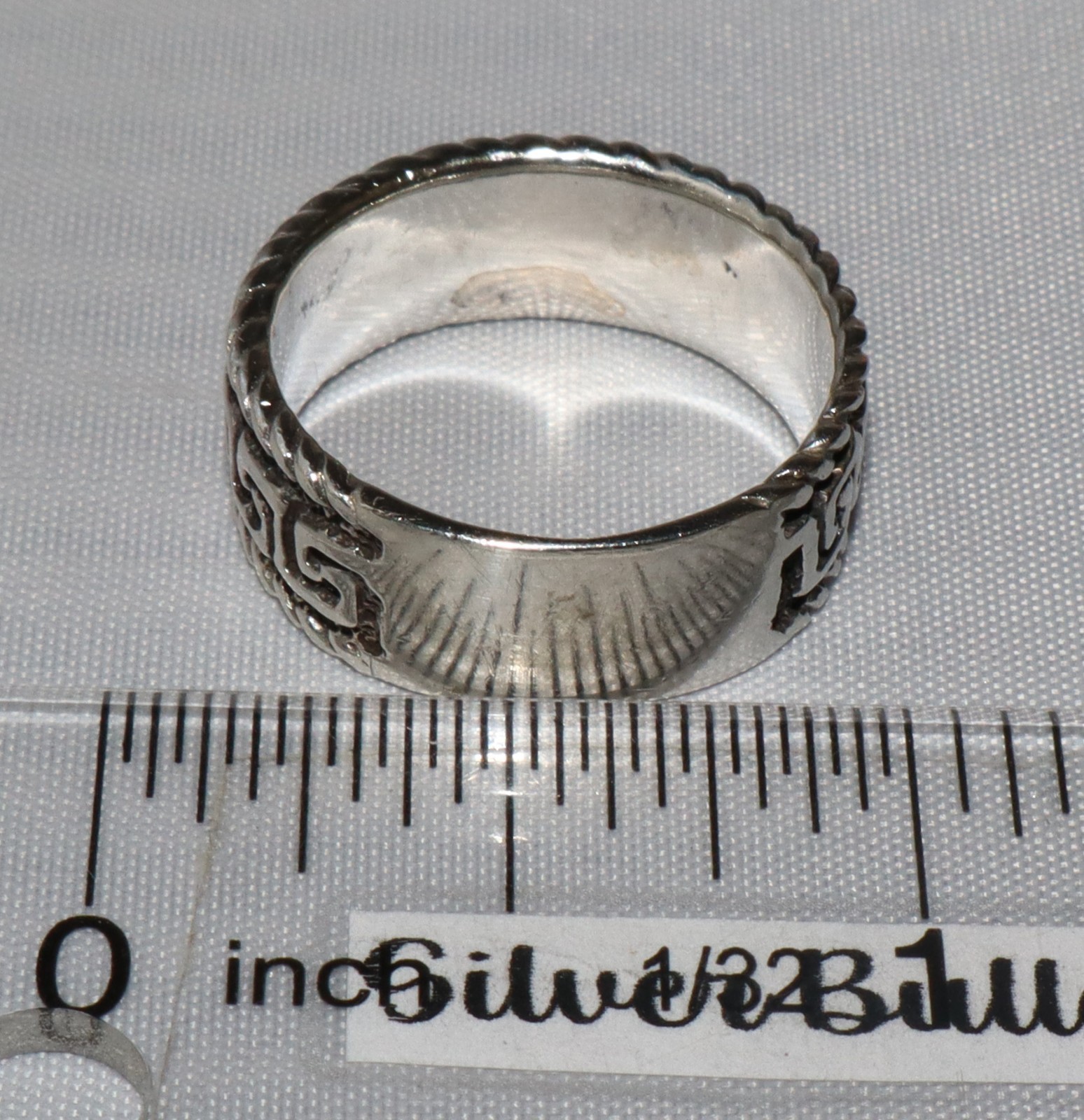 Vintage Sterling Silver Greek Key Band Ring Size 7+
