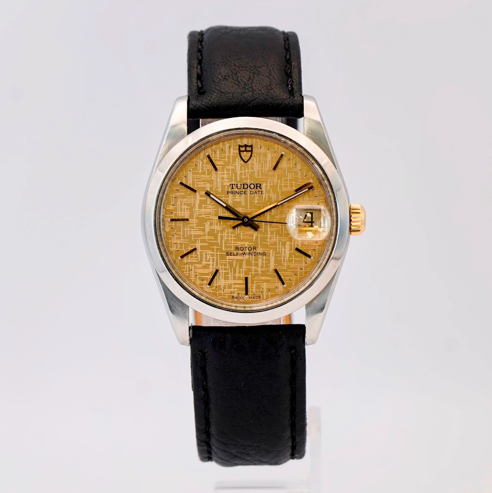 2000s Tudor Prince Date 74033 Watch Linen Dial 34mm Automatic Wristwatch